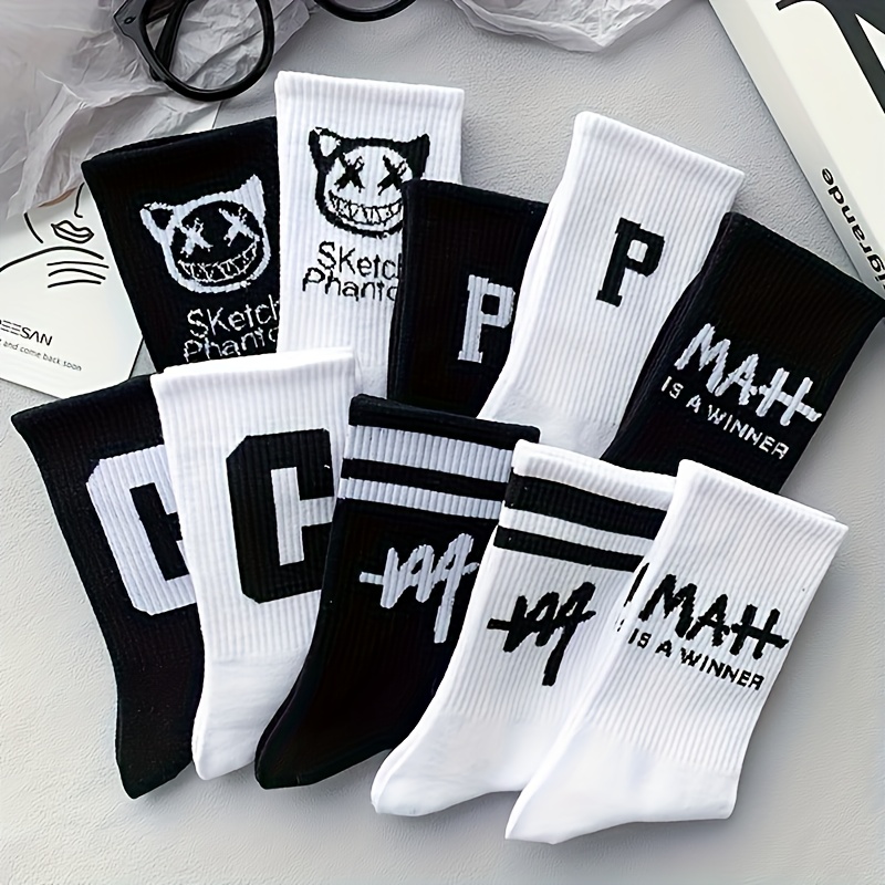 E-shop Zufällige 20 Paar (10 Paare) / 5 Paar atmungsaktive Sportsocken für Damen und Herren, modische Buchstaben-Print, hochelastische