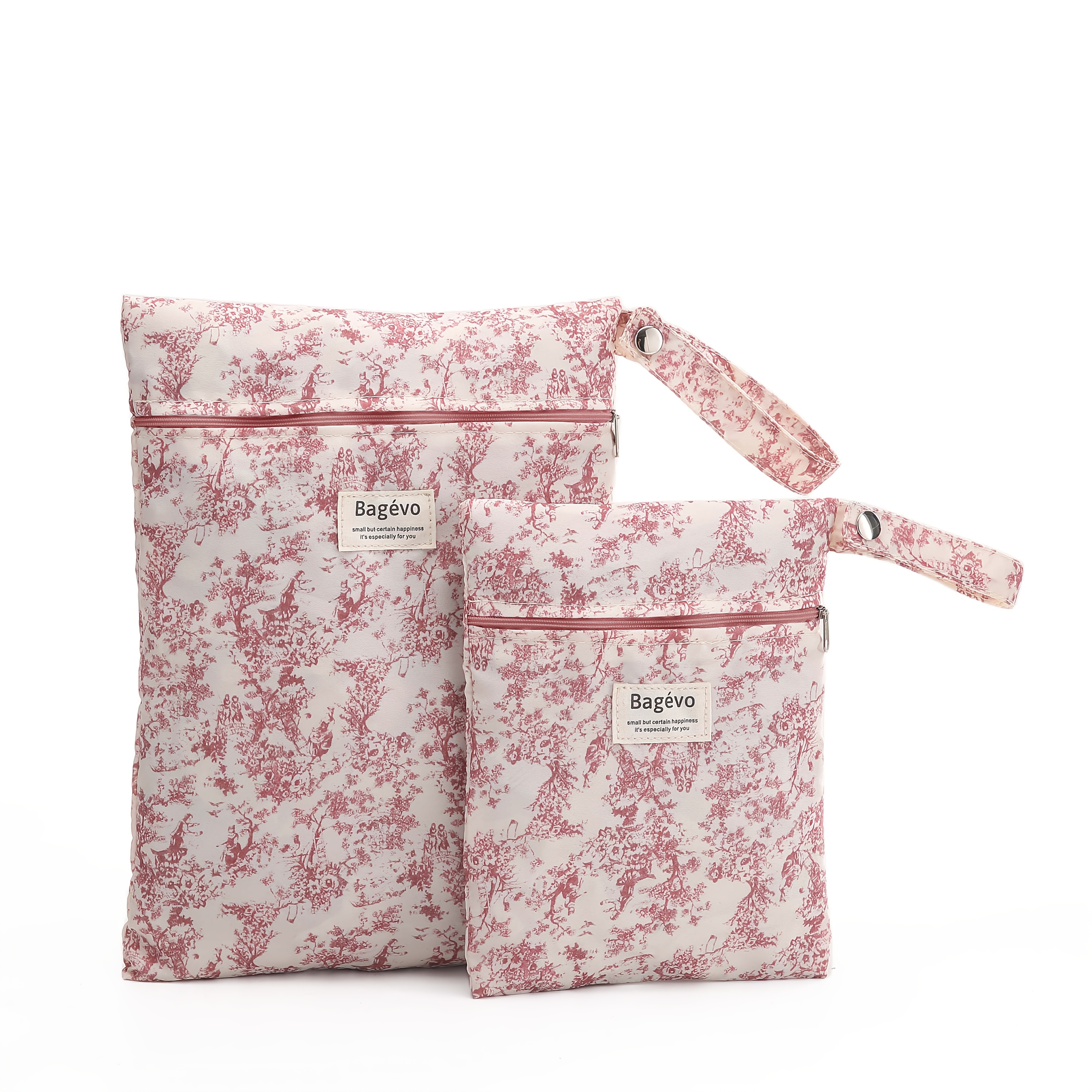 TEMU 2pcs Floral Dry-wet Separation Bag Set, Reusable Zipper Pouch With Wrist Strap, Portable Travel Cosmetic Bag, Suitable For Beach