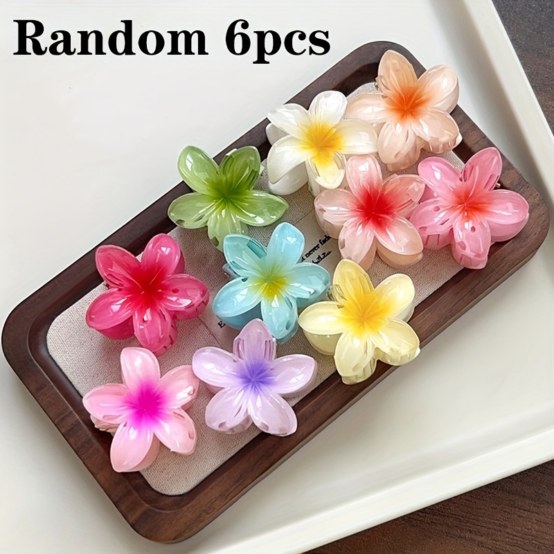 Image of Random 6pcs Elegant Beach Vacation Small Frangipani Hair Clip Shark Clip Back Of Head Half-up Hair Clip
