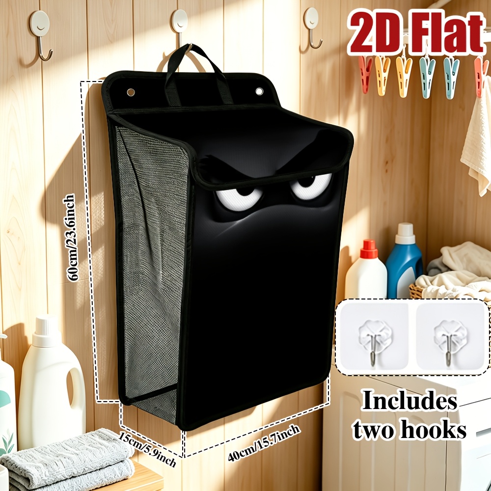 TEMU 1pc Dark Mysterious Eyes Wall-mounted Foldable Laundry Basket & Storage Organizer Suitable For Bathrooms, Dorms, Bedrooms - Space-saving