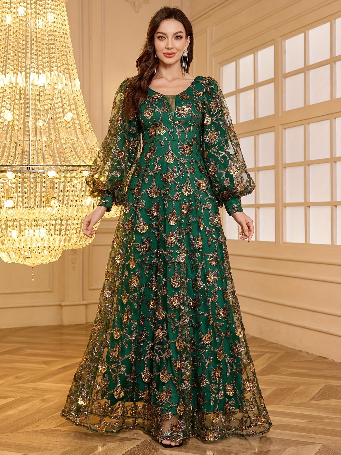lantern sleeve embroidered dress Madelyn Lantern Sleeve Midi Dress