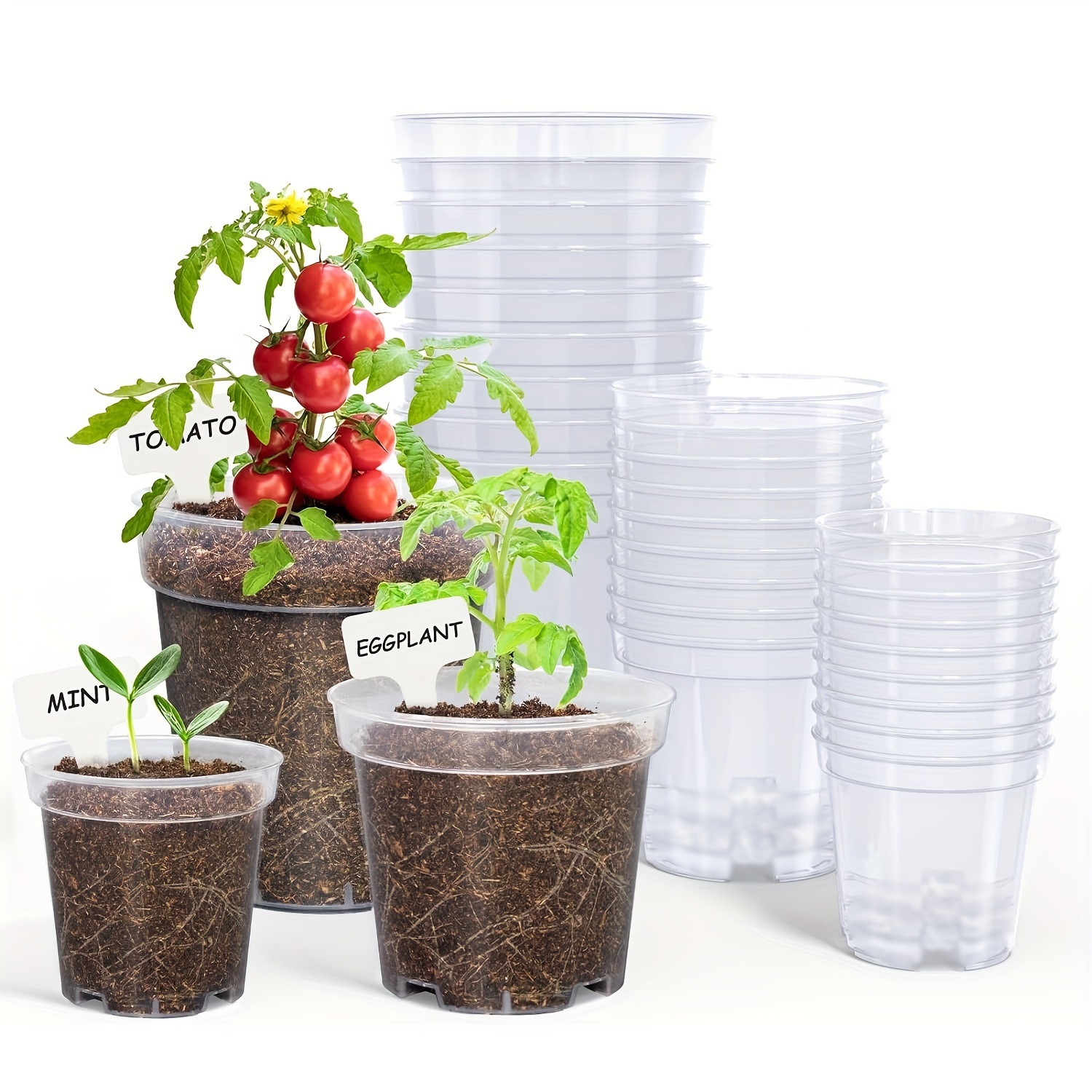 

10pcs, Clear Plastic Nursery Pots With Drainage Holes, 3/4/5 Inch Seedling Plant Pots For Indoor Outdoor Gardening, High Transparency Flower Pots For Seed Starting, Bonus Seed Starter Pot Included