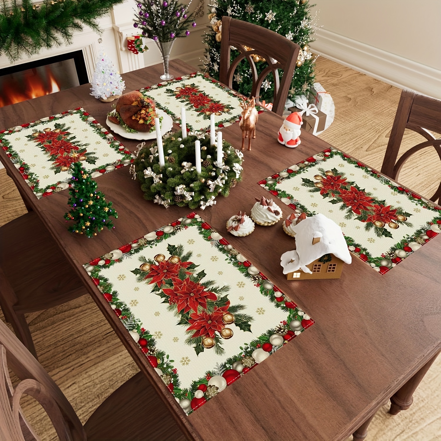 set 4 tischsets stoff blumen schneeflockenmuster weihnachten