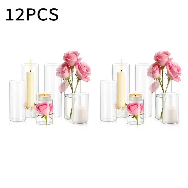 TEMU 24/12/6pcs Glass Cylindrical Candle Holders, 3 Sizes Specifications Combination Pack, Windproof Candle Holders, Candle Pillars, Suitable For