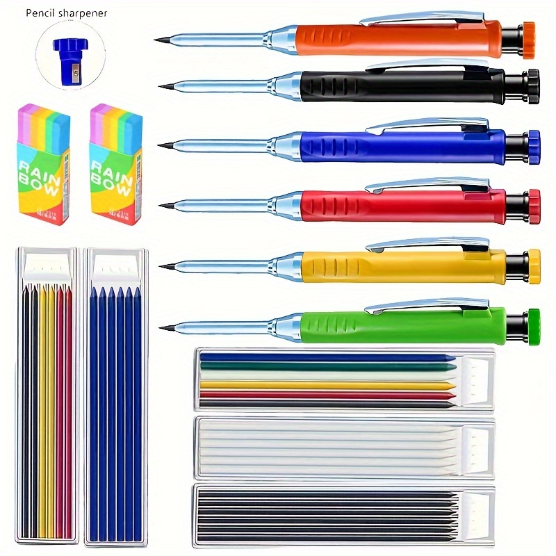 

9-piece Set Metal & Plastic 2.8mm Deep Hole Mechanical Pencils With Built-in Sharpener, Plain , Suitable For 14+ No Feathers, Lead , Carpentry & Construction Drawing Tools Stationery