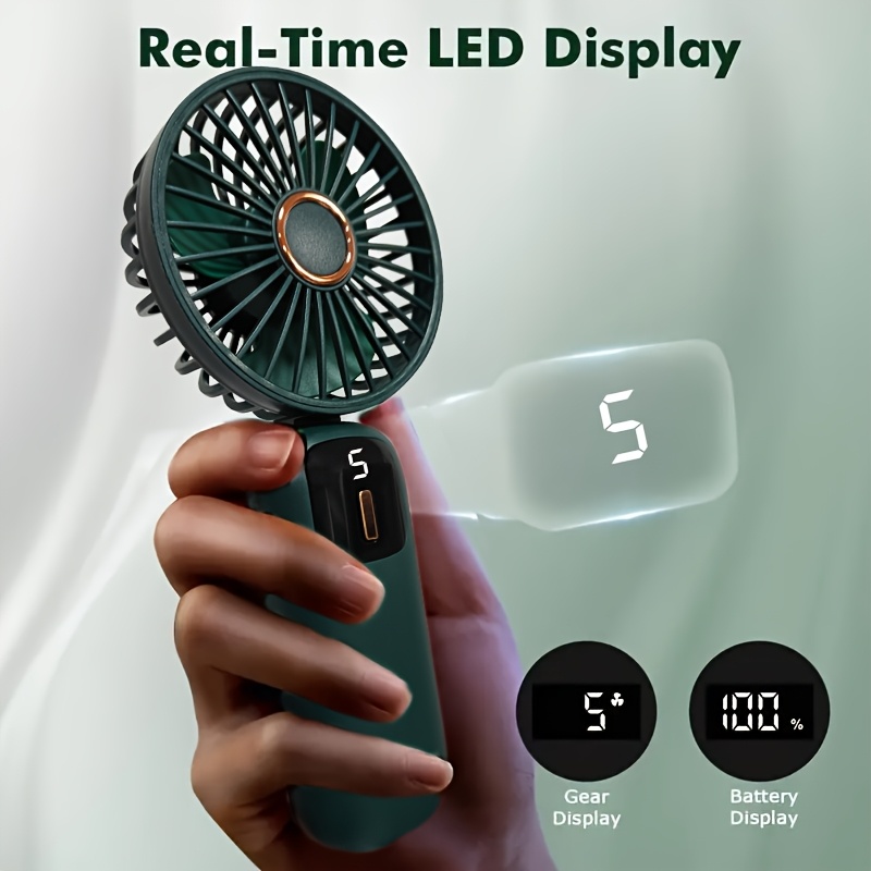 1pc mini handheld fan with digital battery display usb battery powered portable personal fan with phone stand compact easy to carry high velocity air circulation indoor outdoor use ideal for gifts   parties and concerts polished plastic finish button control rechargeable lithium battery details 4