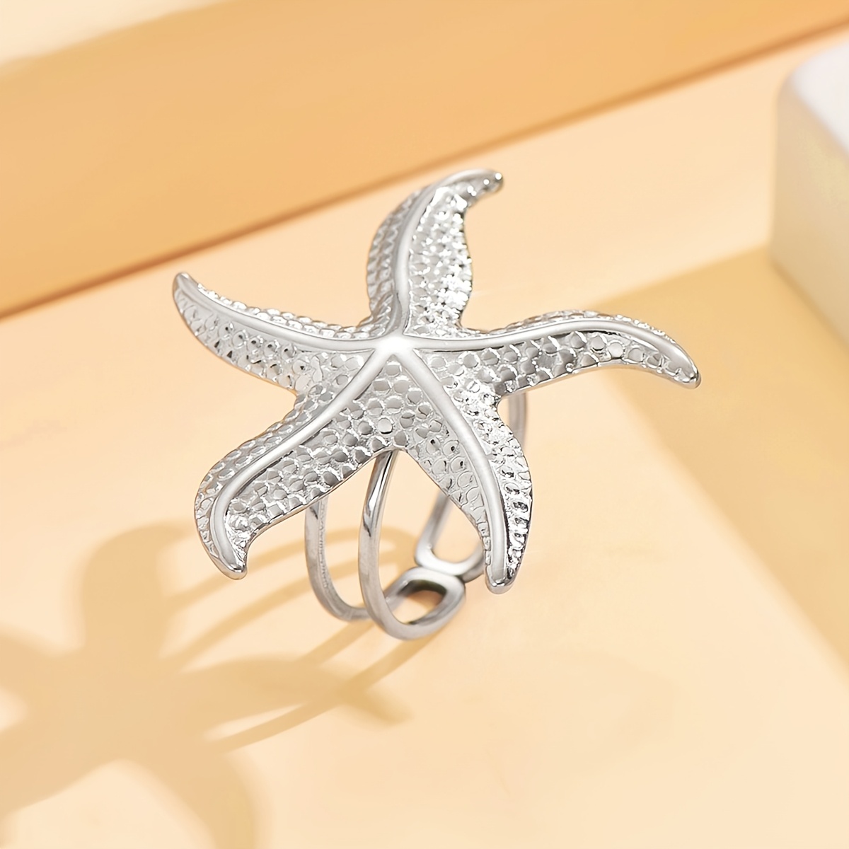Image of Fashion Starfish Adjustable Stainless Steel Ring, Romantic , Simple And Elegant Design, Perfect Gift For Women, Suitable For Daily Wear/vacation/festive Occasions
