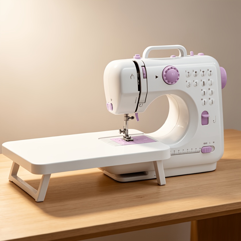 TEMU Portable Mini Electric Sewing Machine With Extension Table, 12 Stitches And Led Light, For Beginners, Crafts And Small Projects
