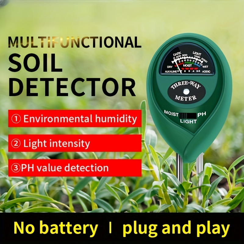

3-in-1 Soil Moisture, Light, And Ph Meter For Plants - Plastic, Battery-free Soil Tester For Home, Garden, Lawn, Farm, Indoor & Outdoor Use - Promotes Healthy Plant Growth