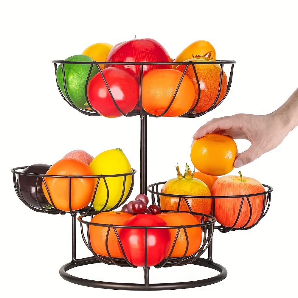 

1pc 4-tier Countertop Fruit Basket Bowl Vegetables Storage Holder, Restaurant Snack Storage Fruit Plate Metal Basket, Bronze