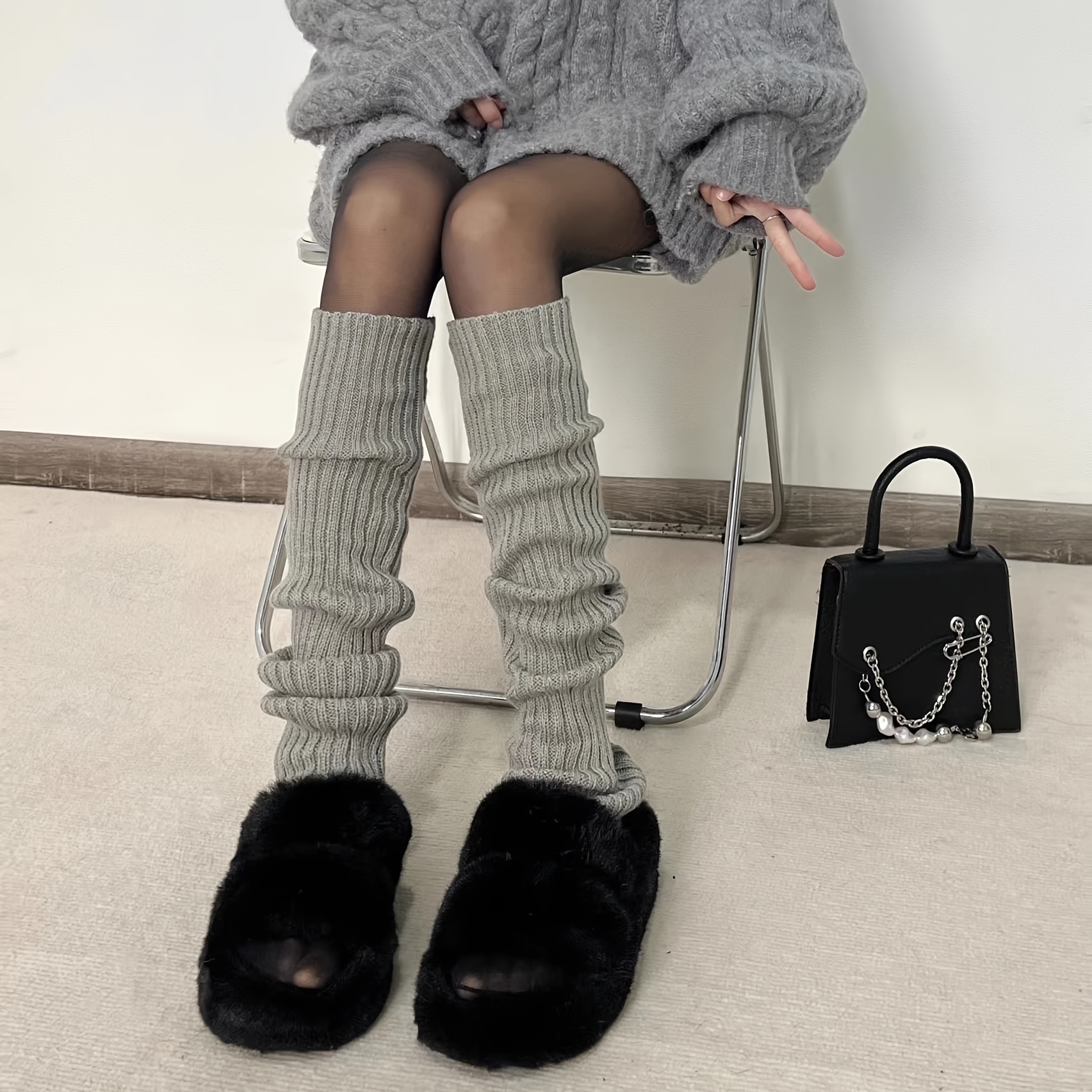 

1 's Knit Leg Warmers, And , , Mid- Length, Letdown Sleeves For
