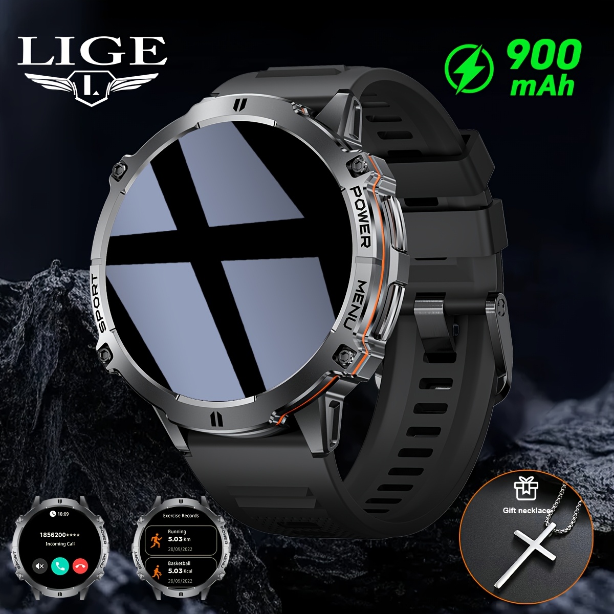 LIGE Smart Watch for Men, AMOLED Touch Screen