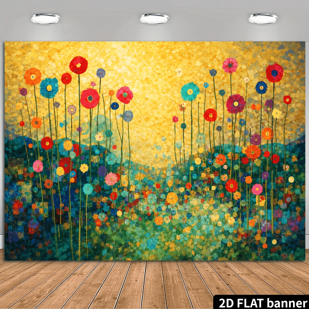 Multicolor Abstract Mosaic Wall Tapestry Floral Geometric Decor_voghion.com