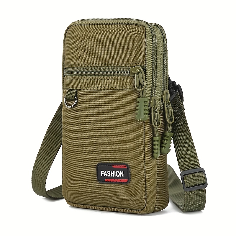 7 inch oxford cloth phone pouch with detachable shoulder strap stylish durable crossbody bag for everyday use   in black   and beige utility accessory   bag oxford fabric bag utility pouch bag