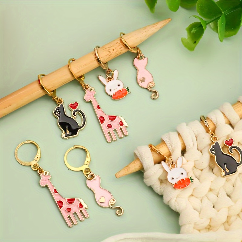 

8pcs Cute Animal Enamel Crochet Stitch Markers Set, Removable Locking Charms With Key Rings For Knitting & Sewing Accessories, Multicolor Metal Craft Jewelry