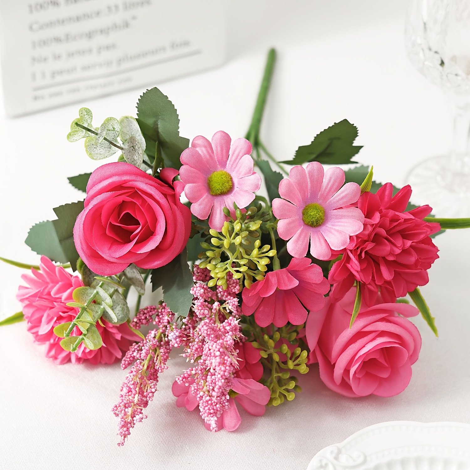 TEMU 1 pièce artificielles marguerites, chrysanthèmes, roses, pour intérieur, maison, salon, chambre, salle de bain, vase de centre de table, jardin