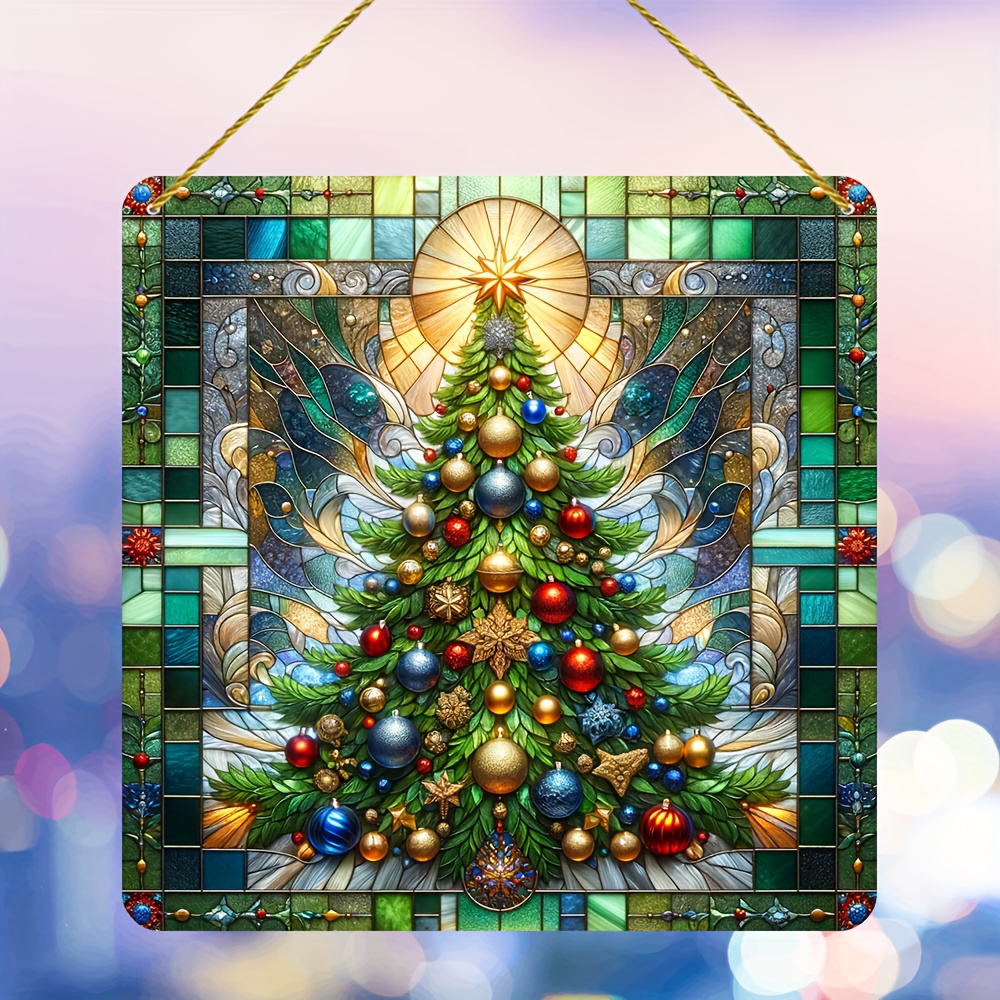 

Acrylic Christmas Tree Suncatcher - 8x8" Stained Glass-style Window Hanging Decor For Home & Garden, Perfect Housewarming Or Holiday Gift Idea