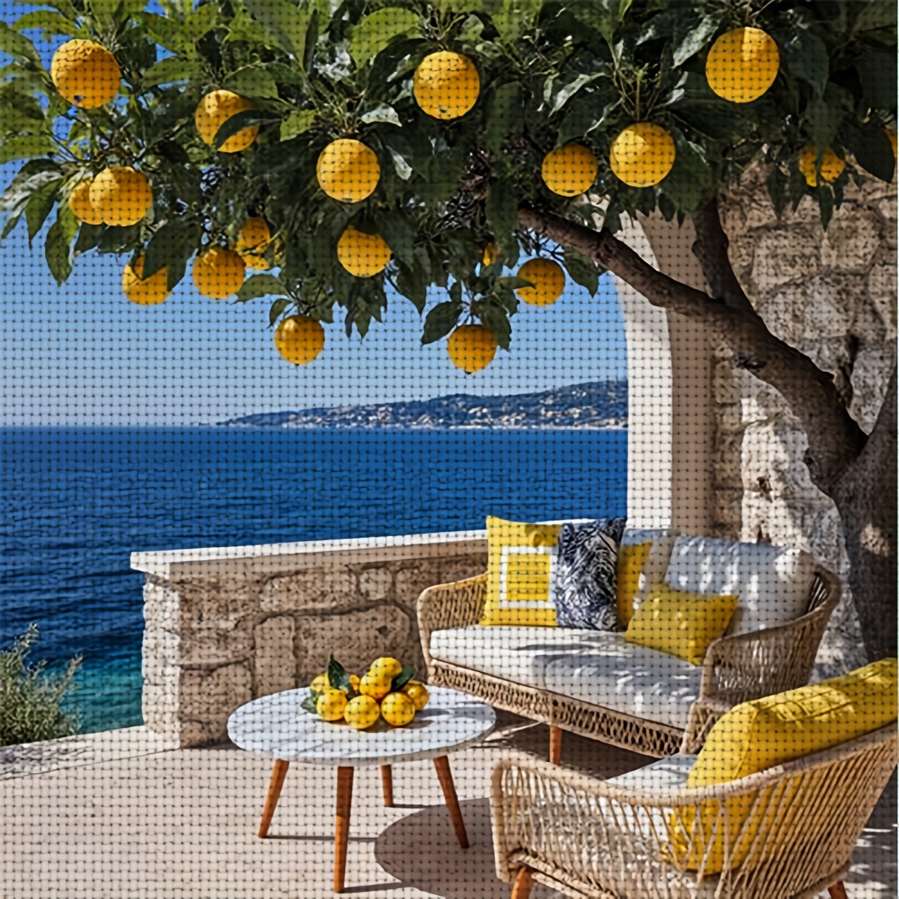 TEMU 1 pezzo Kit per Croce Fai-da-te Stampato, Senza Cornice, "Terrazza Mare Limone", per di Relax dei Principianti, Ti Permette di Sperimentare l'