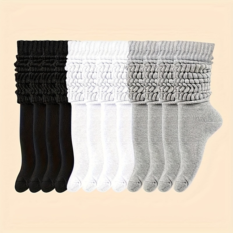 

6 Pairs Solid Pile Socks, Comfy & Warm Mid Tube Socks For Autumn & Winter, Women's Stockings & Hosiery