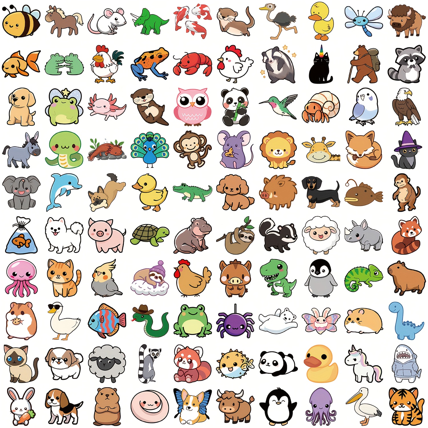 Image of 100pcs Animals Stickers Pig Bird Capybara Aesthetic Decal For Laptop Skateboard Luggage Decorative Sticker