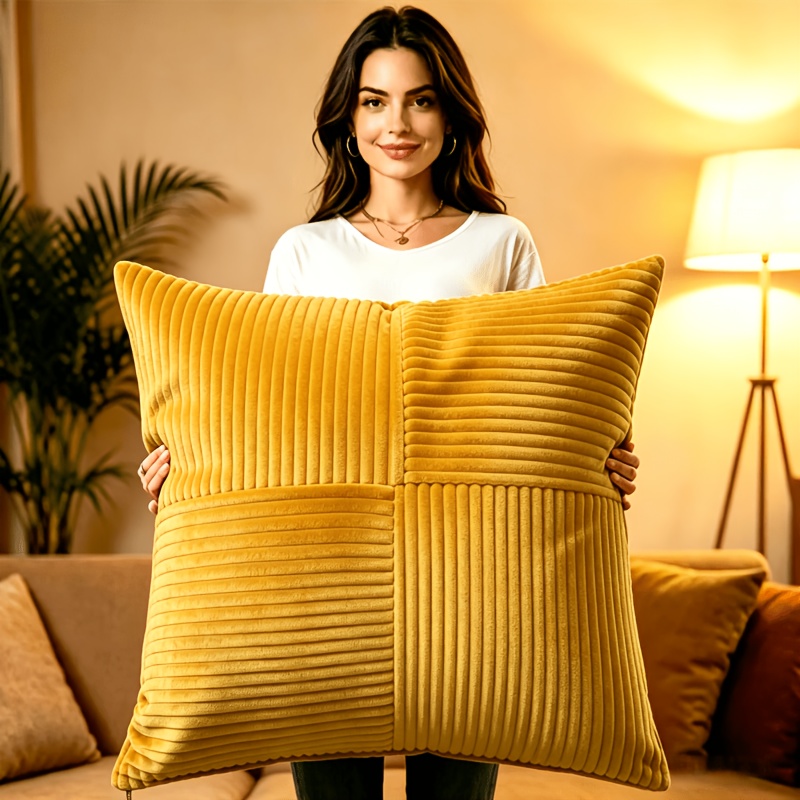 TEMU Housse de coussin carrée large en velours - Motif à épissure croisée - Fermeture à glissière - Lavable en machine - Utilisée pour la décoration