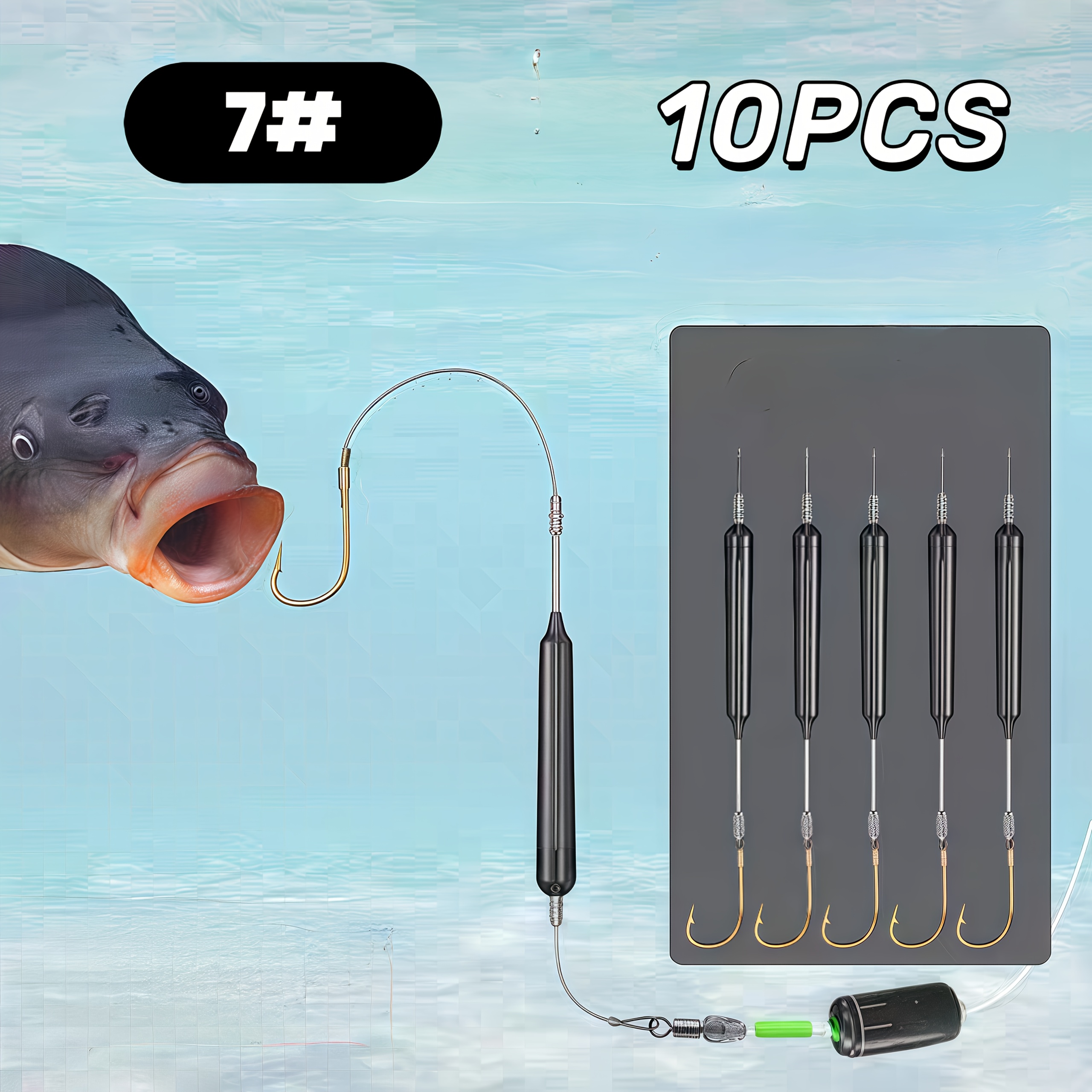 TEMU 10pcs Bottom Line Fishing Hook Set With Floating Lure Kit, And Penetrative, Suitable For Freshwater And Saltwater Fishing, Corrosion Resistant