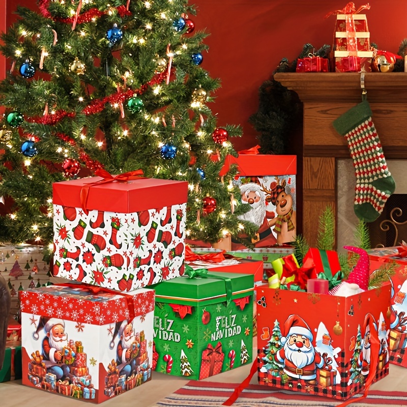 

4pcs Large Christmas Gift Boxes - 7.9" & , For Presents, Treats & Favors