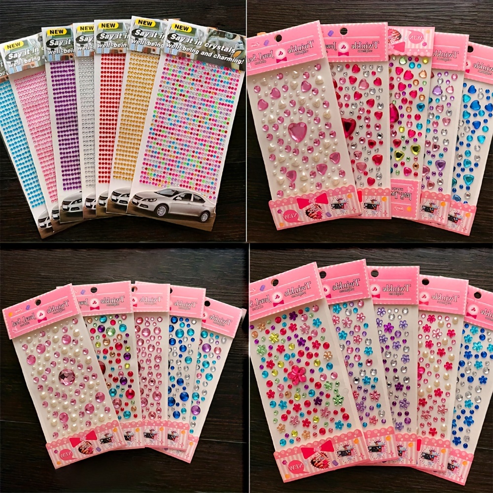 

20sheets Random Acrylic Rhinestone Stickers, Decoration Diy Material Stickers, Transparent 3d Stickers Mini Pearl Decals Set