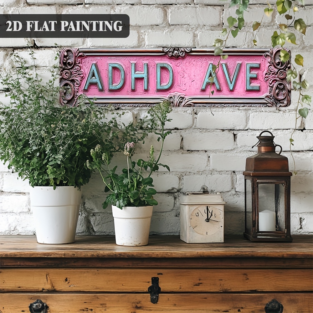 TEMU 2d Flat - 【2d Flat】 2d Flat, 1pc Vintage Style ' Ave' Metal Sign, 16.0x4.0 Inches. Pink Distressed End Farmhouse Wall Plaque. Rustic Decor For