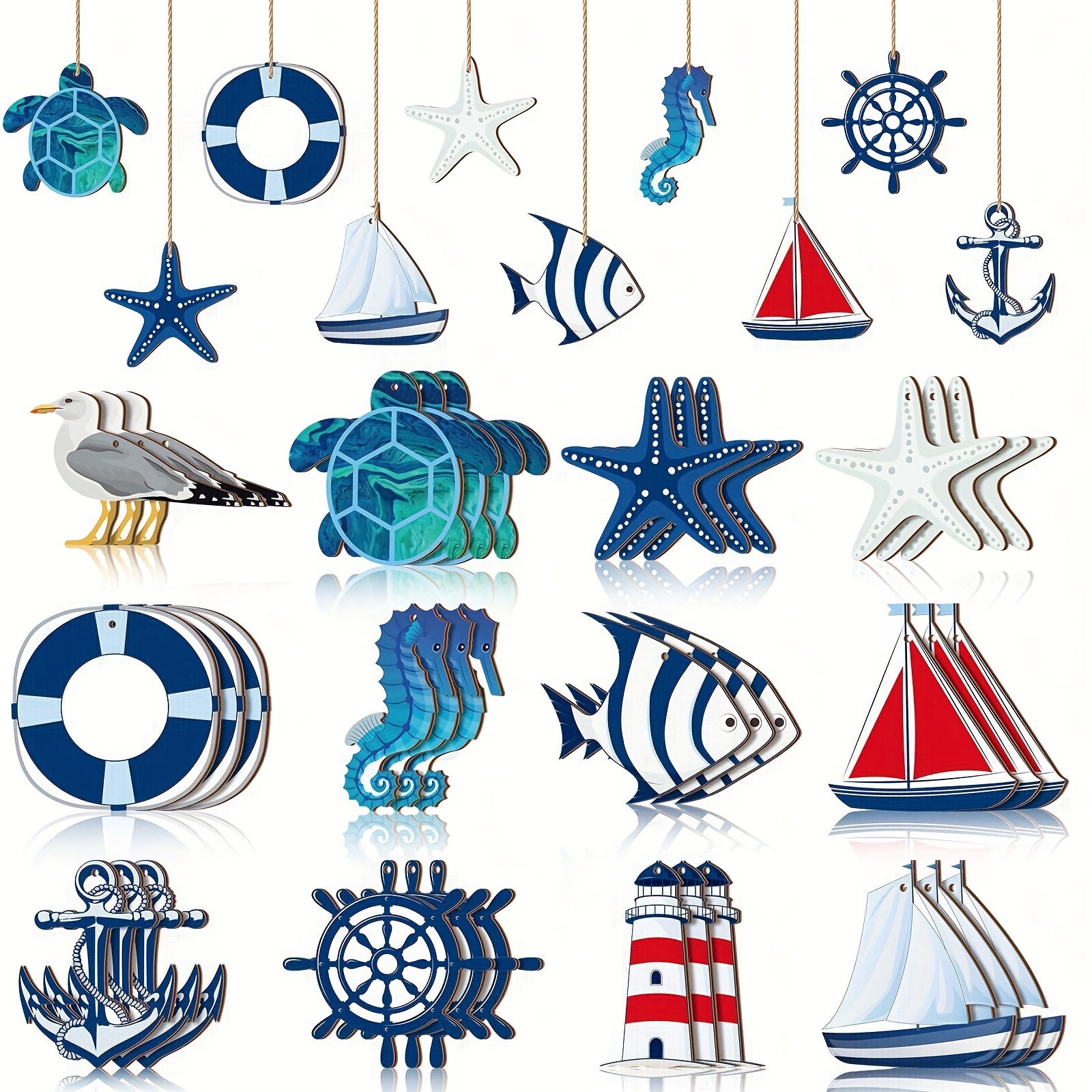 

12pcs Wooden Decor Set - Lifebuoys, Starfish & Sailboats For Accents, Themes, , And Decor Enthusiasts