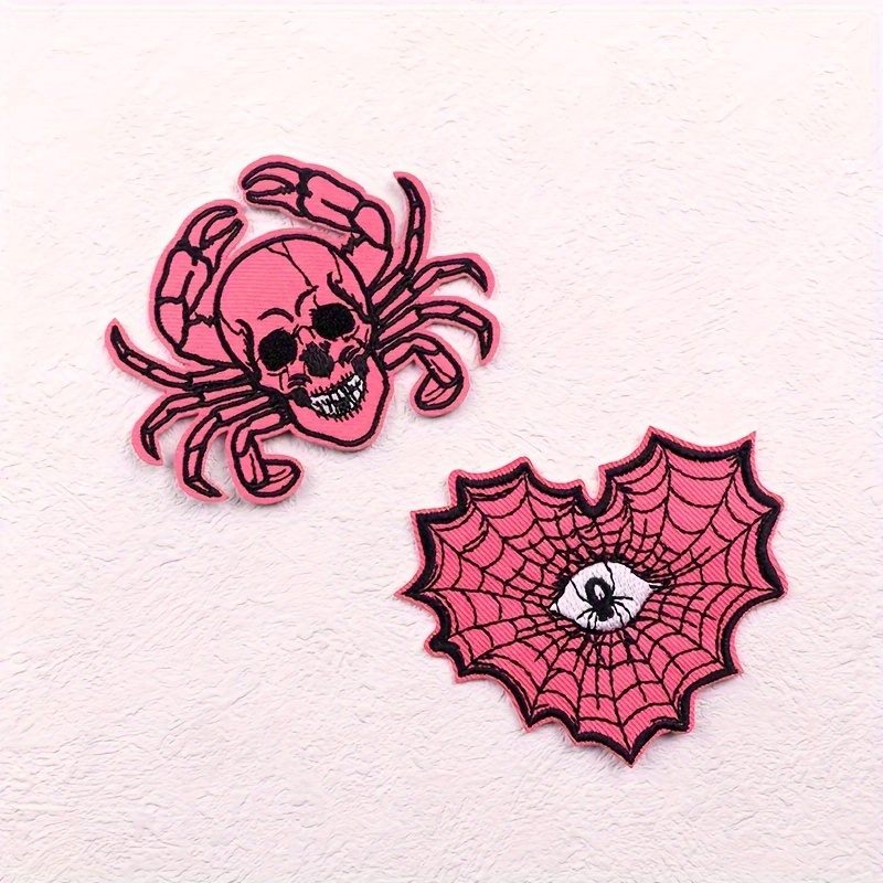 Art Deco Embroidered Fabric Patches - * *, No-Electricity Skull Spider &amp; Eyeball Web Iron-On Appliques for Clothing Decoration, F