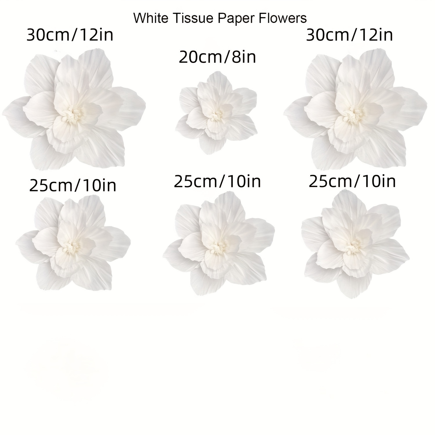 6pcs Paper Flowers Artificial Wall Decor 3d Tissue Paper Flowers Wedding Birthday Room Decor White Ivory Bridal Bridal Shower Nursery Room Backdrop Table Centerpieces Party Decorations