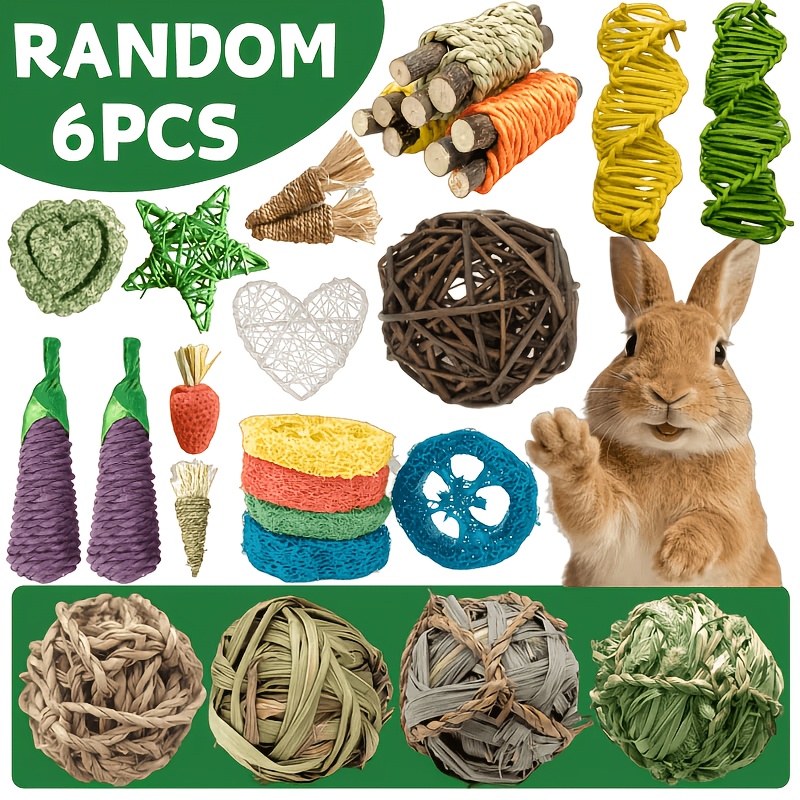 TEMU 6pcs Set Of Random Small Pet Chew Toys, Colors And Styles . Used For Interaction With Owners, As Cage Accessories And Decorations. Suitable For