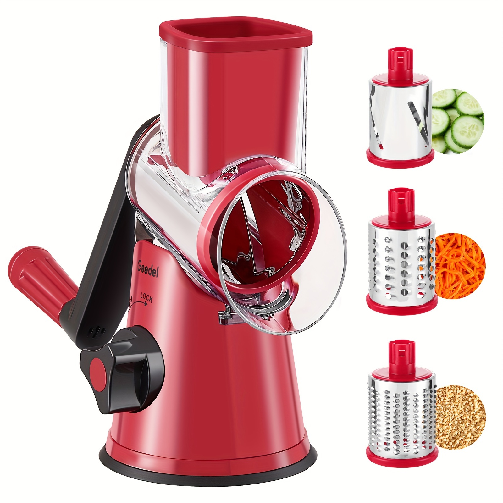 

Rotary Cheese Grater, Kitchen Mandoline Vegetable With 3 Interchangeable Blades, Easy To Clean Grater For Fruit, Vegetables, Nuts