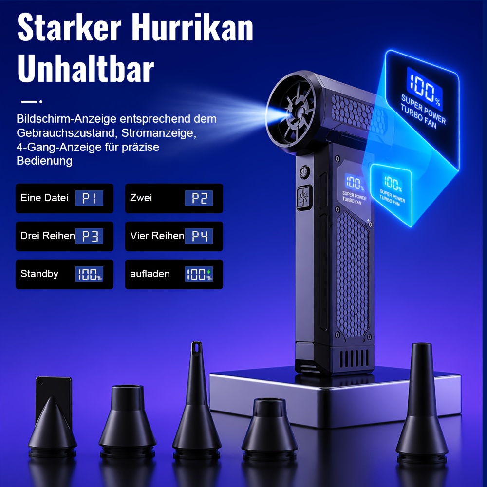 Image of Portable Usb Rechargeable Turbo Jet Fan & Blower - Handheld Hurricane Fan With, 4-speed Adjustable Mini Air Blower Suitable For Car Cleaning, Dust Removal, Outdoor Camping, Usb- For And Devices