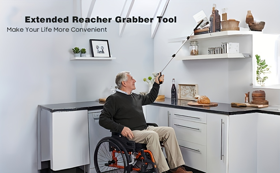 A Super Long 43-Inch Grabbing Tool with a Magnetic Tip, a Foldable Litter Picker, Lightweight Aluminum Arm Extender, Multi-Angle Grabbing, Non-Electric Litter Picker for Seniors - Perfect for Bedrooms, Bathrooms, Kitchens, Patios, And Floors.
