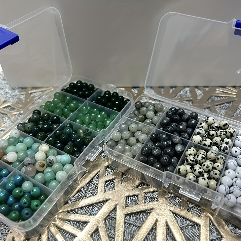 

500-piece Natural Stone Bead Assortment Kit, 6mm Round Beads In Black, Green, And Grey, Turquoise Texture, For Making, Necklaces, Bracelets, Earrings - Mature Style