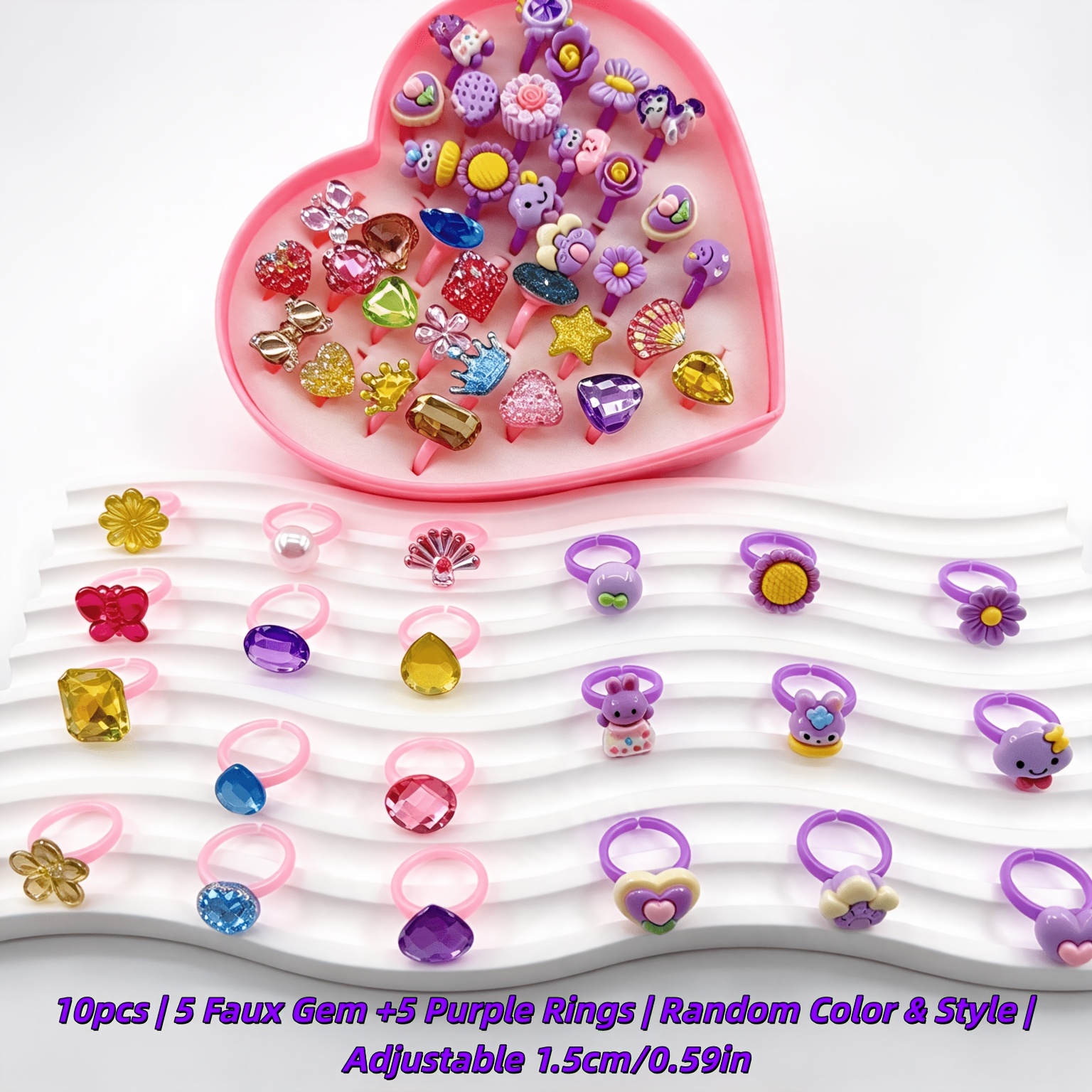 Adjustable Cartoon Rings Set, 10pcs Mixed Style
