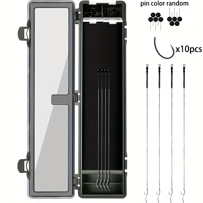 

Hair Rig Tackle Box, Carp Fishing Storage Box Rig Board With 4pcs Hair Rigs, 10pcs Pins And 10pcs Fishing Rig Storage Box