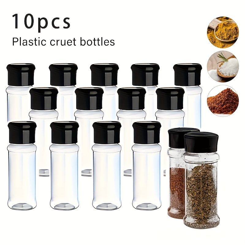 TEMU 10-pack Plastic Pepper Shakers - Durable Spice Jars With Flip Top Lid, 100ml Clear Seasoning Bottles, Perfect For Home Kitchen Essentials, Herbs & Condiments Storage