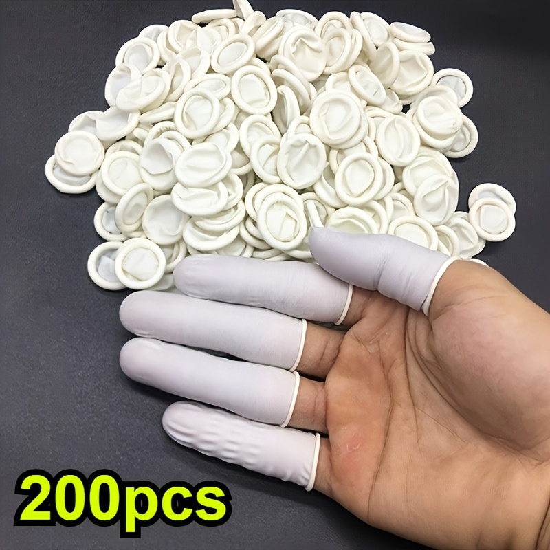 Image of 200pcs Latex Finger Cots, Disposable, Powder-free, Dust-free, Beige Anti-static Finger Protectors For Beauty Tattoo Embroidery