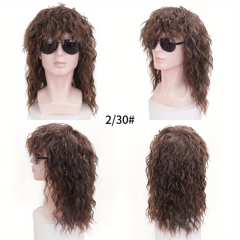 Men''s Long Curly Black Rock And Roll Costume Wig 80's Rock And Roll Cosplay Wig Men's Costume Wig Halloween Party