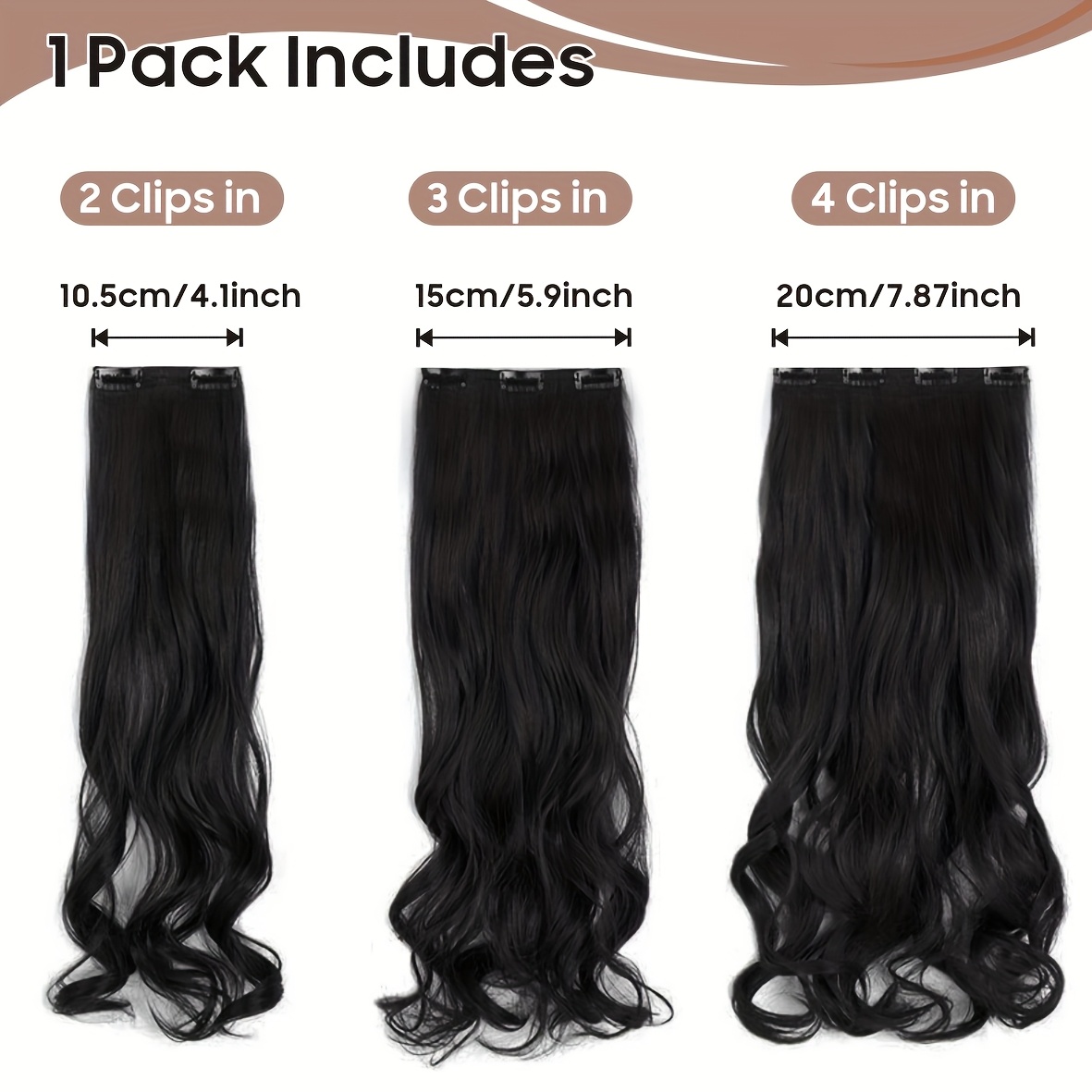 6pcs   clip in hair extensions 20 long thick curly wave synthetic hair   natural black dark brown heat styling safe unisex for men women all   length extension   curls   fibers   details 1