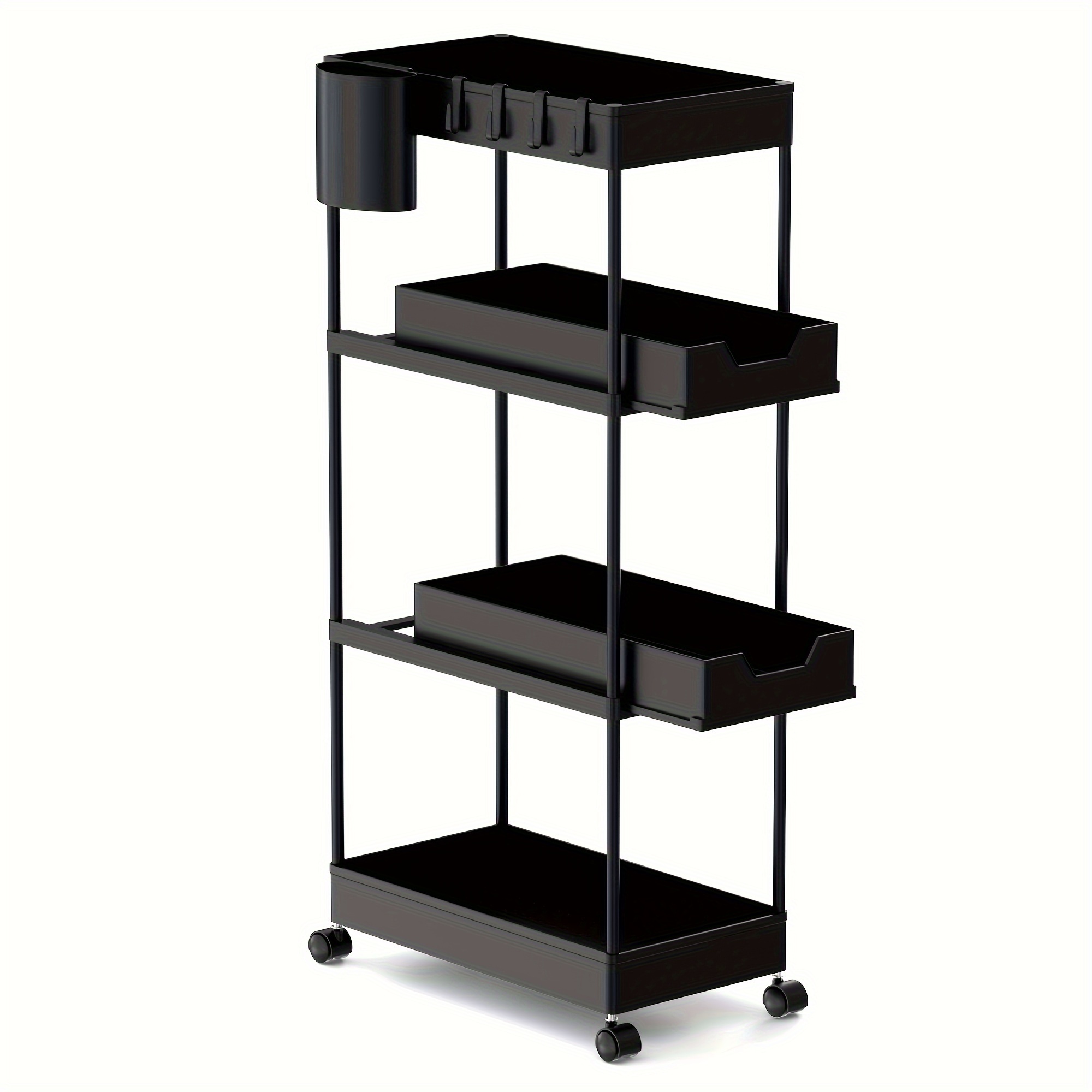 TEMU 4-layer Slim Rolling Storage Utility Cart - Space-saving Slide-out Tower With 4 Pull-out Drawer- Kitchen, Bathroom, Laundry Room, Smooth-,