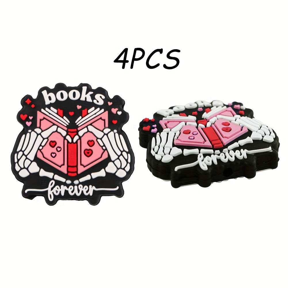 TEMU Lot de 4 perles et assortiments de perles, perles focales en silicone avec textes de livre et de têtes de , adaptées à la fabrication de bijoux