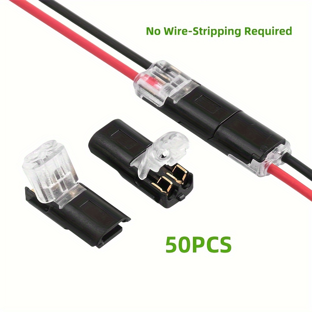 

50pcs Connecteurs Compact Plug-In, Type I 2 Broches, Pas de Dénudage de Fil pour Câbles 18/22 AWG - Rapides pour et Électricité LED