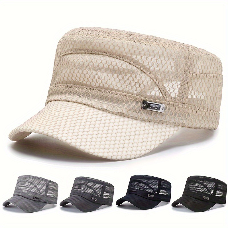 1pc Breathable Mesh Hat Sun Hat Fishing Hat, Bucket Hat Outdoor Casual Flat Top Hat,Temu