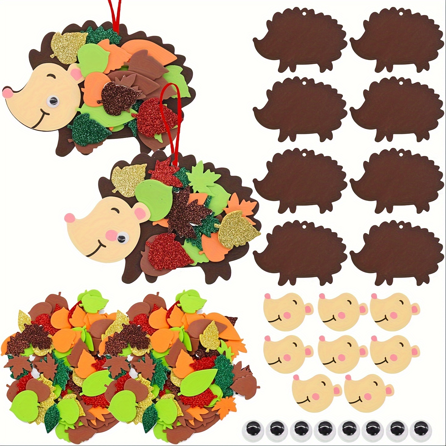 

8pcs Hedgehog & Maple Leaf Craft Kit - Autumn-themed Diy Decor Set For Thanksgiving & Christmas, Creative Fall Wreath Making Supplies With Assorted Colors - Home & Party Decorations