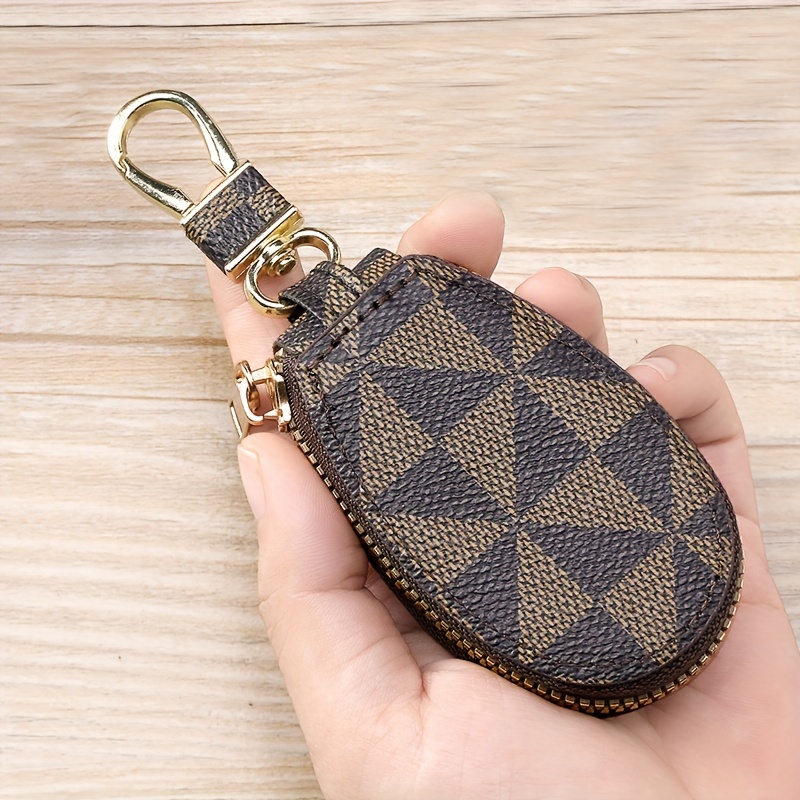 geometric keychain mini wallet leather zip key pouch multi purpose small coin purse 3 54 x 1 97 details 1