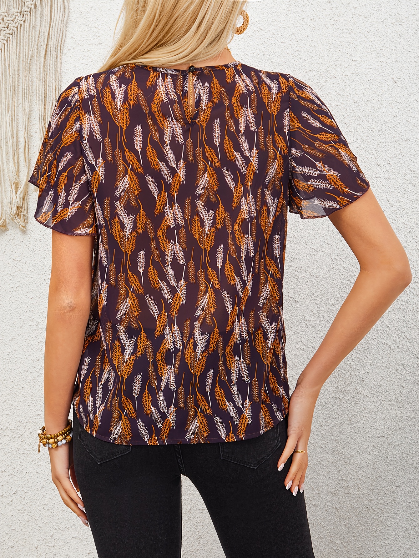 Blusa Corta Blusas Modernas De Gasa Blusa Gasa Mujer Estampado Top - Main Image